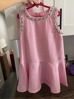 Girls' Pink Embellished Sleeveless Party Dress